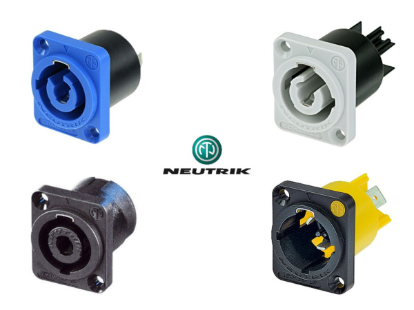 Neutrik Высоковольтные разъёмы speakON (для подключения акустических систем) и powerCON (для подключения электропитания)