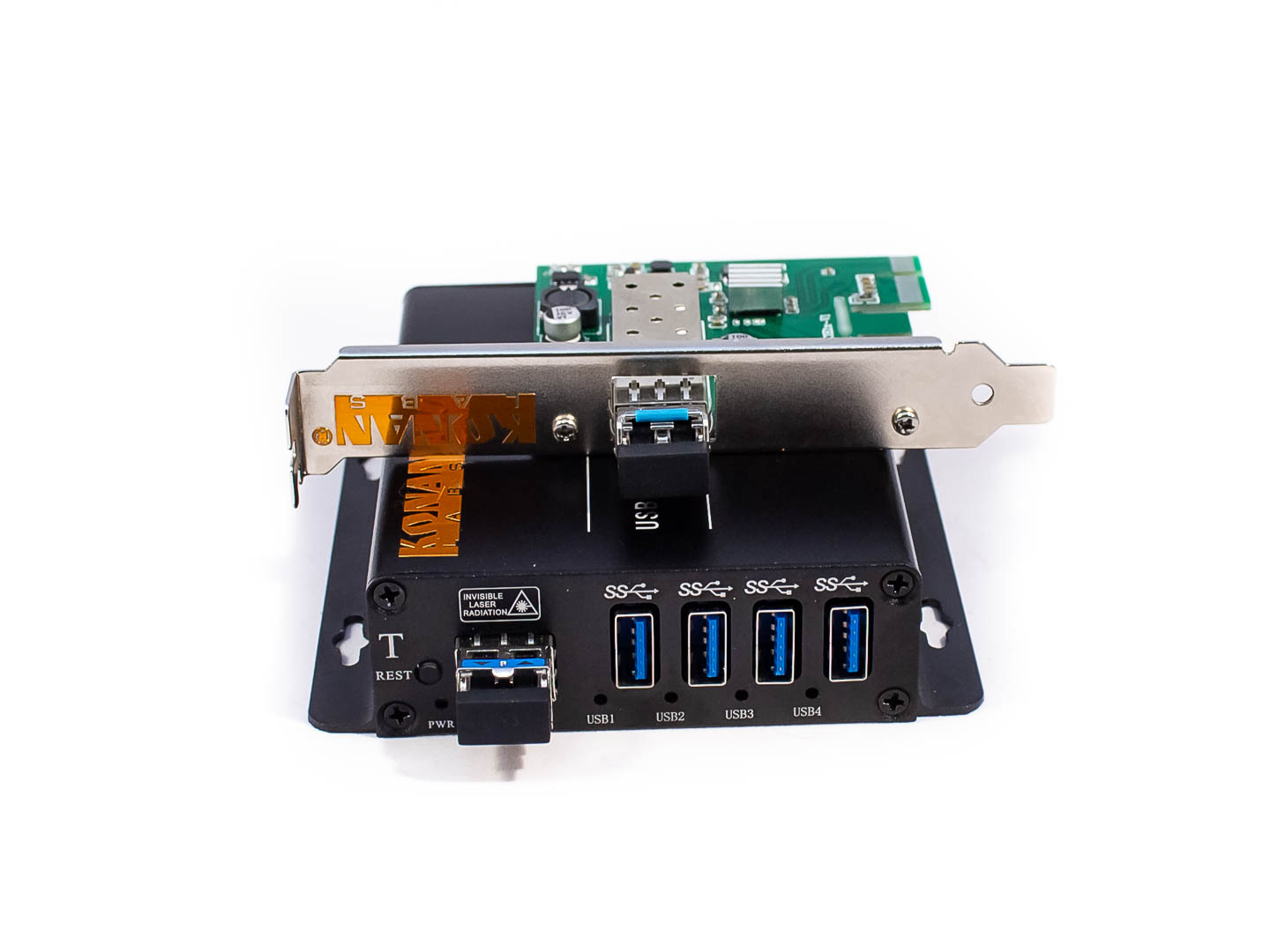 Плата расширения PCI-express и удалённый блок удлинителя USB 3.0 по оптоволокну