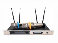 KRM-2UVM Комплект из двух беспроводных микрофонов и одного двухканального приёмника, цифровой канал UHF (500-960 МГц), настраиваемые частоты, передатчики в металлическом корпусе, звуковой частотный диапазон 30-18000 Гц