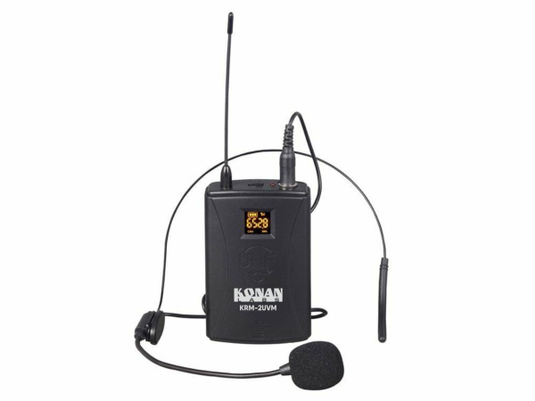 KRM-2UVM Поясной передатчик с головным микрофоном, цифровой канал UHF (500-960 МГц), настраиваемые частоты, звуковой частотный диапазон 30-18000 Гц
