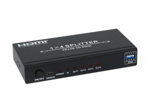 KVC-S14HE Усилитель-распределитель (сплиттер) 1:4 сигнала HDMI 1.4, полоса пропускания 10,2 Gbps, разрешение до 3840х2160@30 Гц без субдискретизации