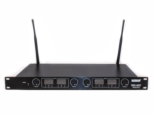 Комплект из 4-х настольных беспроводных микрофона и 4-канального приёмника в рэковом корпусе, 560-900 МГц, настраиваемые частоты