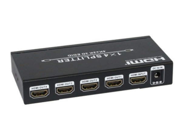 KVC-S14HE Усилитель-распределитель (сплиттер) 1:4 сигнала HDMI 1.4, полоса пропускания 10,2 Gbps, разрешение до 3840х2160@30 Гц без субдискретизации